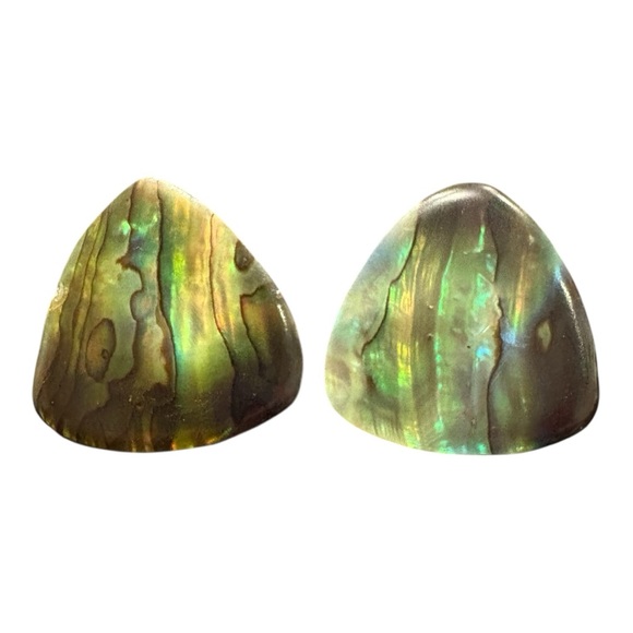 Vintage Abalone Shell Triangle Clip-On Earrings Iridescent J11 - Picture 1 of 3